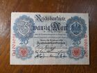 1 X Vintage 20 Mark German Banknote Money Paper 1914 Circulated Currency Bill