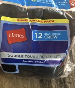 NEW Hanes Boys Crew Cut Cushion Socks 12 Pairs Sz Small 4.5/8.5 Black - Picture 1 of 3