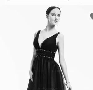 A-line Princess V neck Long Elegant Gown Formal Evening Dress Beading SIZE 18 - Picture 1 of 6