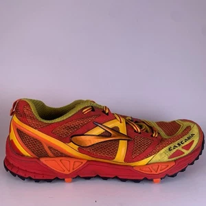 Brooks Mens Cascadia 9 Red Yellow Retro Trail Running Shoes Sneakers Size 9 - Picture 1 of 12