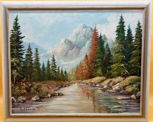Ölgemälde auf Leinwand G. Frewer Gebirgslandschaft mit Flusslauf 46x56cm - Bild 1 von 13