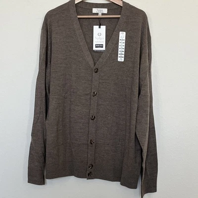 Cárdigan Suéter Para Hombres TURNBURY LANA MERINO Marrón Claro Cuello en V Manga Larga XL NUEVO CON ETIQUETAS Foto 1 de 3
