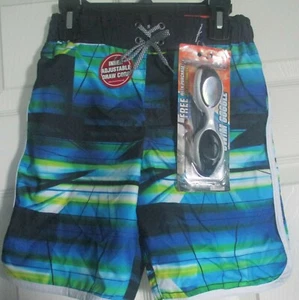 NWT Zero Xposure boys swim suit trunks with goggles size 5 Cobalt UPF 50 sharks - Picture 1 of 8