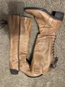 Steve Madden Women's Laceupw Western Boot Cognac Leather Wide Calf Multiple Size - Picture 1 of 7