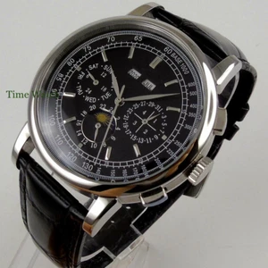 Reloj Estéril 42mm Automático Hombre Fecha Mes Año Semana Correa Cuero Blanco/Negro - Imagen 1 de 23