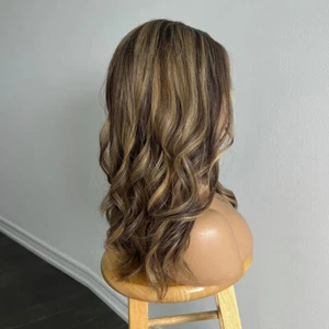  Human Hair Wig Brown with Honey Blonde Highlights 4X4 Lace Front Wig for Women  - Picture 1 of 10