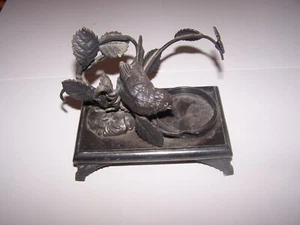 Antiguo soporte para tintero ROGERS SMITH PLACA CUÁDRUPLE con PÁJARO Y HOJAS - Imagen 1 de 6