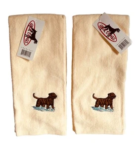 Chesapeake Bay Retriever Hand Tea Towel Set Of 2 Embroidered Cream Brown New NWT - Picture 1 of 7