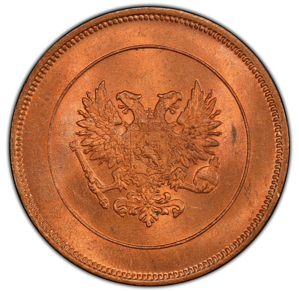 Finland - 1917 Russian Duchy Nicholas II - 10 Pennia - PCGS MS65RD - TOP POP! - Image 1 of 4