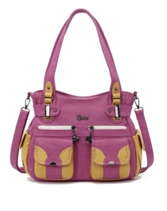 KL928 Large Tote Bag for Women Shoulder Crossbody Hobo Canvas Purse Pink Orange - Picture 1 of 5