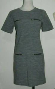 J. Crew Wool Blend Gray Round Neck Short Sleeve 4 Exposed Zip Pockets Dress 2 - Picture 1 of 3