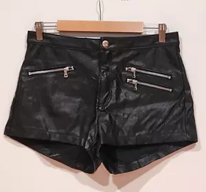 H&M Divided NWT Sz 12 Black Faux Leather High-Waisted Hotpants Shorts Y2K Grunge - Picture 1 of 12
