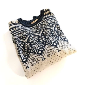 Woolrich Men's Vintage Fair Isle Sweater Size XL Navy Blue Tan Cotton Blend USA - Picture 1 of 9