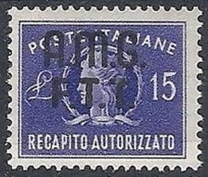 1949 TRIESTE A RECAPITO AUTORIZZATO 15 LIRE MH * - RR11873 - Picture 1 of 1