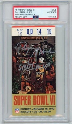 Roger Staubach Signed Authentic Super Bowl 6 Ticket w/ "SB VI MVP" PSA - Image 1 of 2