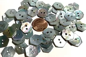 8 PCS Only Pale Blue Dyed Hexagon Abalone Shell Buttons 13.5mm Almost 9/16 13563 - Picture 1 of 4