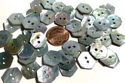 8 PCS Only Pale Blue Dyed Hexagon Abalone Shell Buttons 13.5mm Almost 9/16 13563 - Image 1 of 4