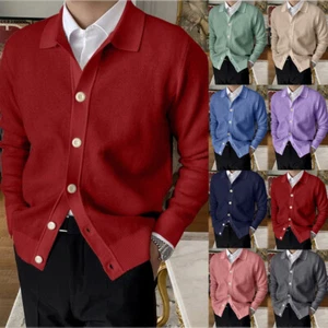 Men Casual Knit Lapel Cardigan Coat Buttons Long Sleeve Sweater Cardigan Jack☽ - Picture 1 of 23