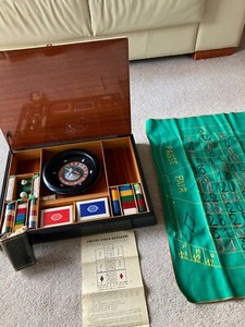 Rare Vintage 1960s Dal Negro Italy Roulette Card Game Casino Set In Wooden Case