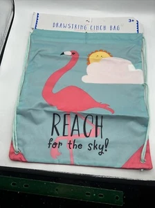 Drawstring Cinch Nylon Bag Flamingo Backpack "REACH FOR THE SKY" 3+ - Picture 1 of 2