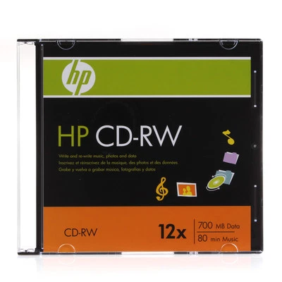 10-PK HP Logo 12X CD-RW CDRW ReWritable Blank Disc 700MB in Slim Jewel Case - Image 1 of 4