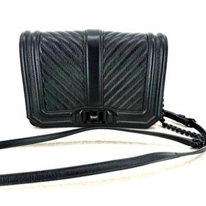 Rebecca Minkoff Chevron Quilted Leather SM Love Crossbody Hand Bag Black/Black N - Picture 1 of 1