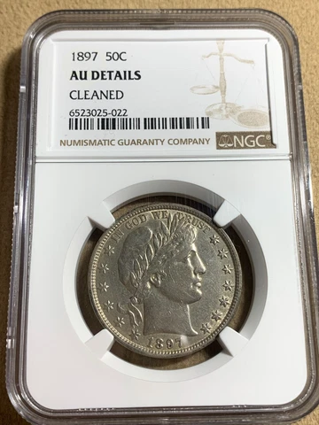 1897 Barber Silver Half Dollar 50c NGC AU Details Cleaned Cover