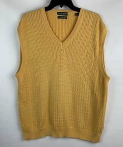 Lyle & Scott Scotland Vest Yellow Cable Knit V-Neck Cotton Size L - Picture 1 of 5