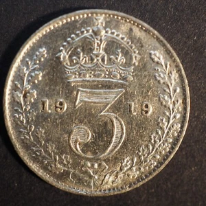 1919  GREAT BRITIAN SILVER 3 PENCE  **NICE COIN** FREE SHIPPING  M932 - Picture 1 of 2