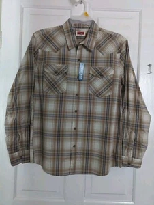 Camisa para hombre grande Wrangler manga larga L vaquera lavada bronceada a cuadros ligera nueva con etiquetas - Imagen 1 de 13