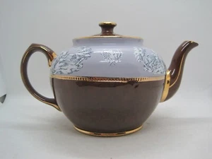 Sadler Staffordshire England Redware Teapot Brown, Blue, Gold Trim Grecian - Picture 1 of 10
