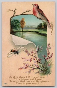 Postkarte Nur um zu zeigen Ich denke an dich - Vogel, Blumen, Wasser, Biene - Bild 1 von 3