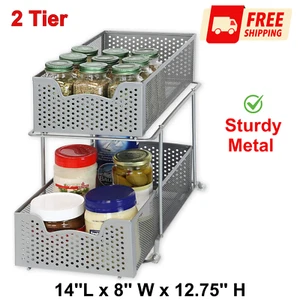 2 Tier Sliding Basket Organizer Drawer, Stackable Storage Drawers, Sturdy Metal - Picture 1 of 8