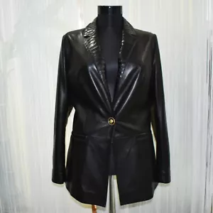 Women's Real Python Skin Trim Genuine Leather Luxury Blazer Jacket - Picture 1 of 7