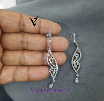 Pendiente colgante HECHO A MANO PAVÉ DIAMANTE PLATA 925 NEGRO RODIO COLGANTE GOTA Jhumka Foto 1 de 4