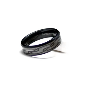 Anillo de banda celta grabado en tungsteno negro para hombre - Imagen 1 de 2