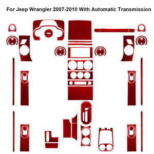 69Pcs For Jeep Wrangler 2007-10 Red Carbon Fiber Full Interior Kit Cover Trim