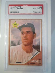1962 TIM HARKNESS #404 TOPPS BASEBALL CARD PSA GRADED EX-MT 6 - TUB BN20 - Picture 1 of 2