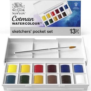 Winsor Newton Cotman Watercolour Sketchers' Pocket Set NIB 13 Piece + Palette - Picture 1 of 5