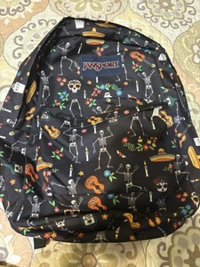 Jansport Backpack Rare Down Of The Dead Black Skeleton Design Adjustable Straps - Picture 1 of 6