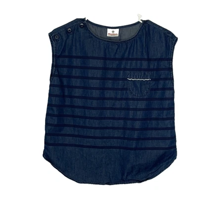 Camisa cambray manga corta a rayas azul de mezclilla Hanna Andersson 150 cm para niñas Foto 1 de 4