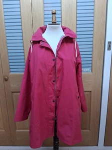 SIZE 26 (BUST 56") WATERPROOF DETACHED HOOD RED CORAL RAINCOAT-WARM LINING-USED - Picture 1 of 14