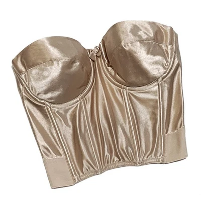 Sujetador Victoria's Secret Beige Satén Longline Sin Tirantes, Talla 34C Foto 1 de 3