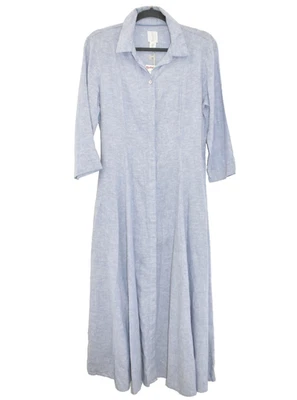 Joie Linen Blend Women's Small Maxi Dress Pockets 3/4 Sleeve Flare NEW Blue - Imagem 1 de 4