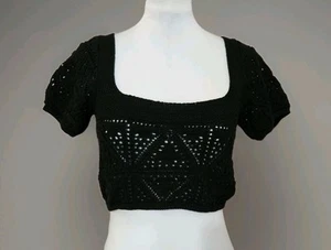 Zara schwarz Strick Häkel Kurzarm Cropped Top Damengröße Medium neu mit Etikett - Bild 1 von 12