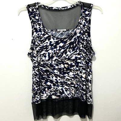 Jennifer Lopez Sleeveless Top Women's XL Abstract Print Sheer Blouse Mesh Detail - Image 1 of 4