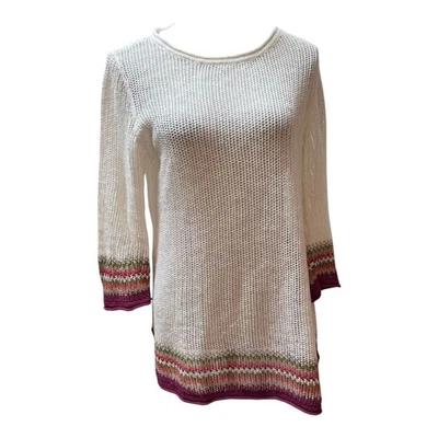 Suéter Tommy Bahama Blanco Crochet Manga 3/4 Preppy Boho Talla M Foto 1 de 4