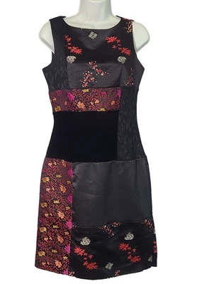 VTG Patchwork Black & Floral Brocade Sheath Dress David Warren New York Event - Image 1 of 4