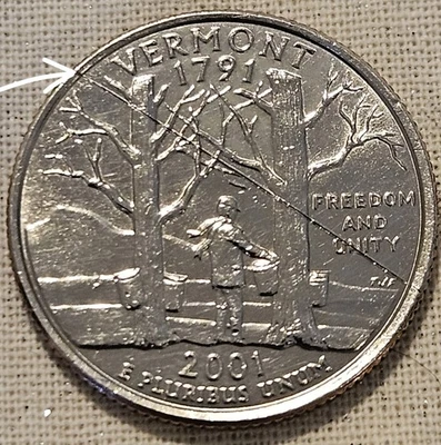 2001-D Vermont State Quarter With Die Crack Error From Rim To Rim - Image 1 of 4