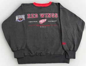 Sudadera De Colección Años 90 Detroit Red Wings Cuello Redondo Mediana NHL Hockey Gris - Imagen 1 de 8